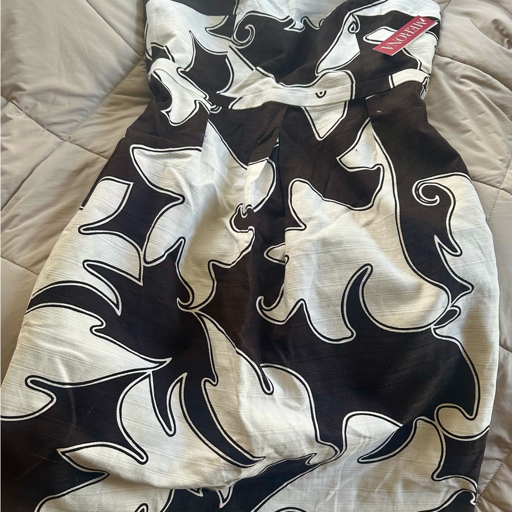 Merona Strapless Dress with Chocolate Brown and White Pattern Size 14
